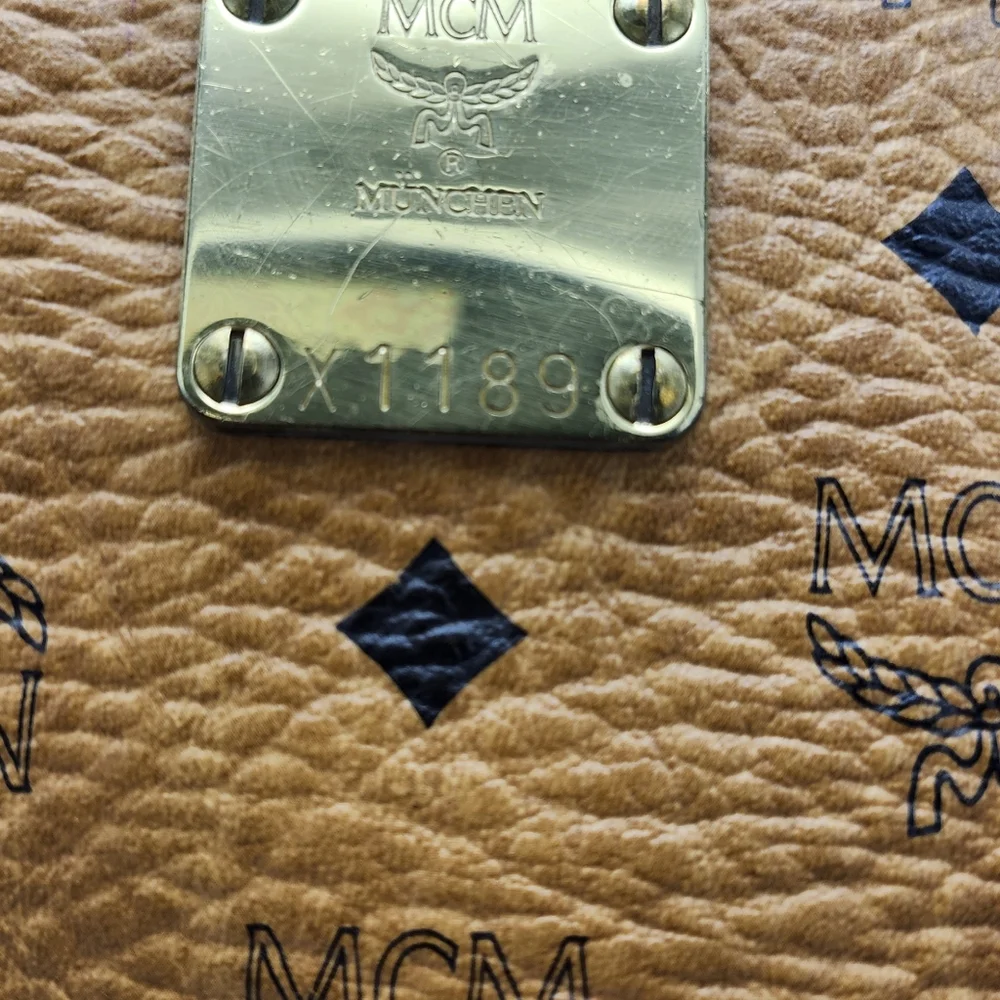 MCM Cognac Brown Monogram Satchel with Gold Hardware